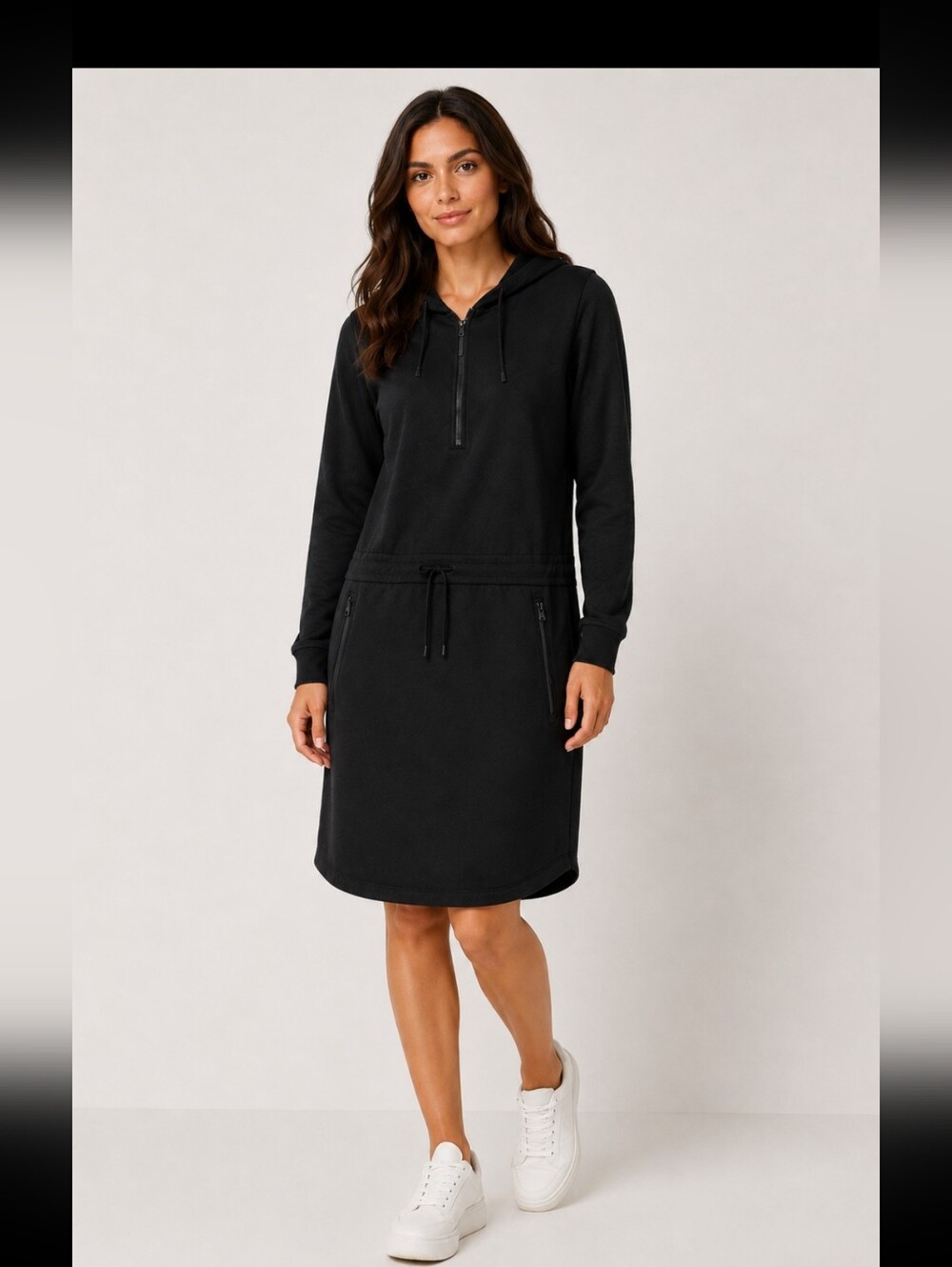 Brigitte Brianna Black Hoodie Dress Size L Half Zip Casual Athleisure Pockets